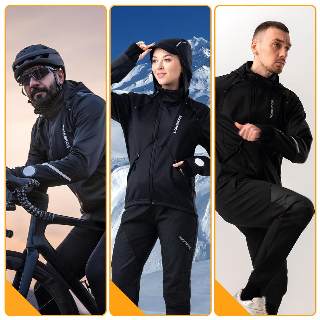 ROCKBROS Winter Cycling Long and Suitable for Temperatures from To To Men's Jersey, Sleeve, Fleece-Lined, Windproof, Cold-Resistant, 2°C 15°C (43°F