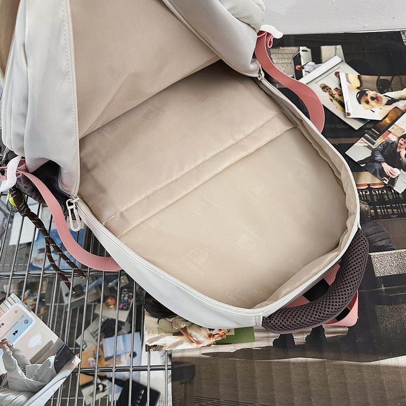 Color Block Schoolbag Middle School Student Backpack Men Women Large Capacity Backpack