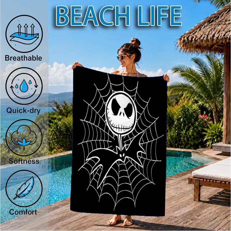 Skull Jack Artwork Printed Microfiber Beach Towel, Soft And Absorbent, Quick-Dry, Ideal for Summer Travel, Beach Essential, Swimming Pool