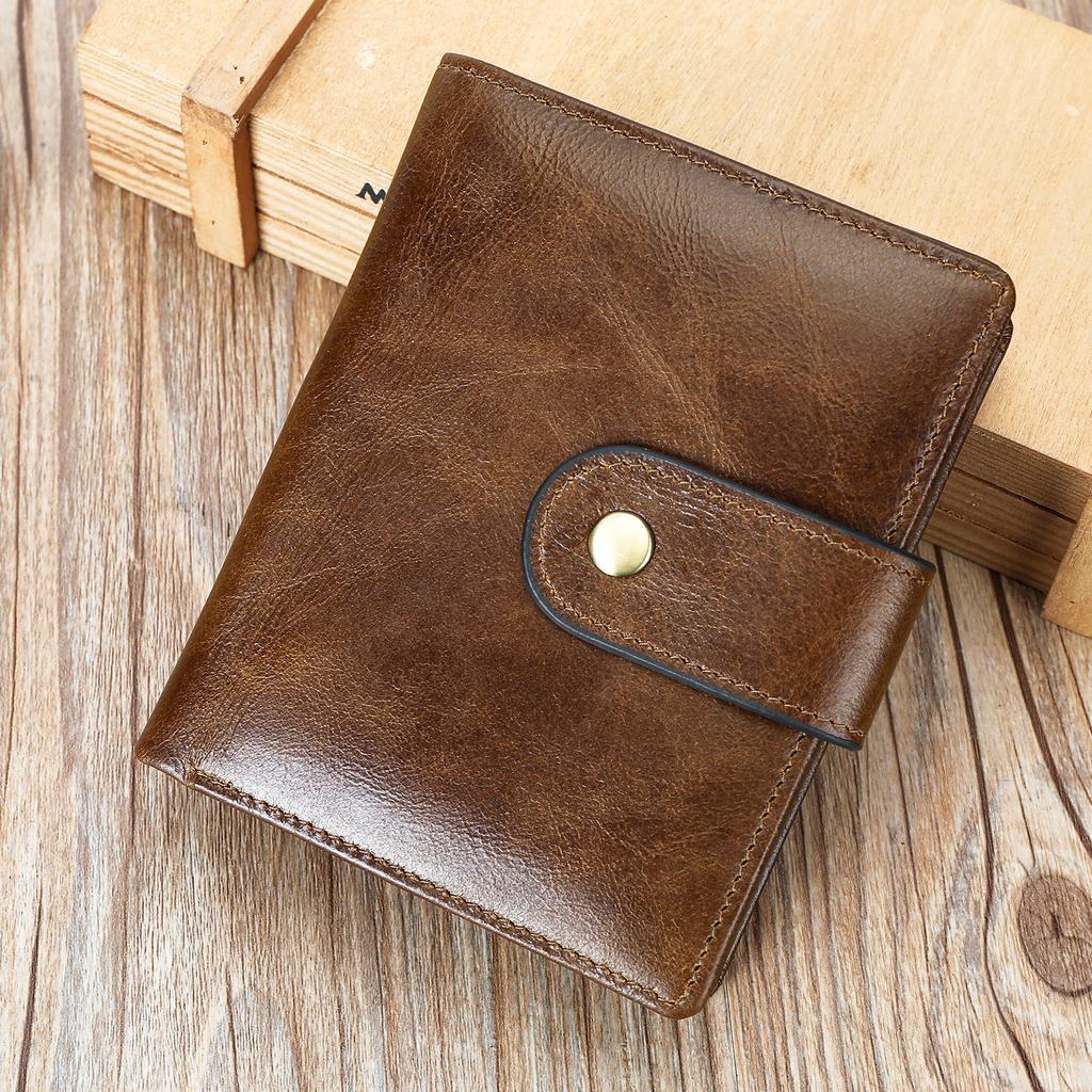 Vintage RFID Genuine Leather Men's Wallet Cowhide Multifunctional Money Clip Premium Feeling Genuine Leather Clutch Bag Tide