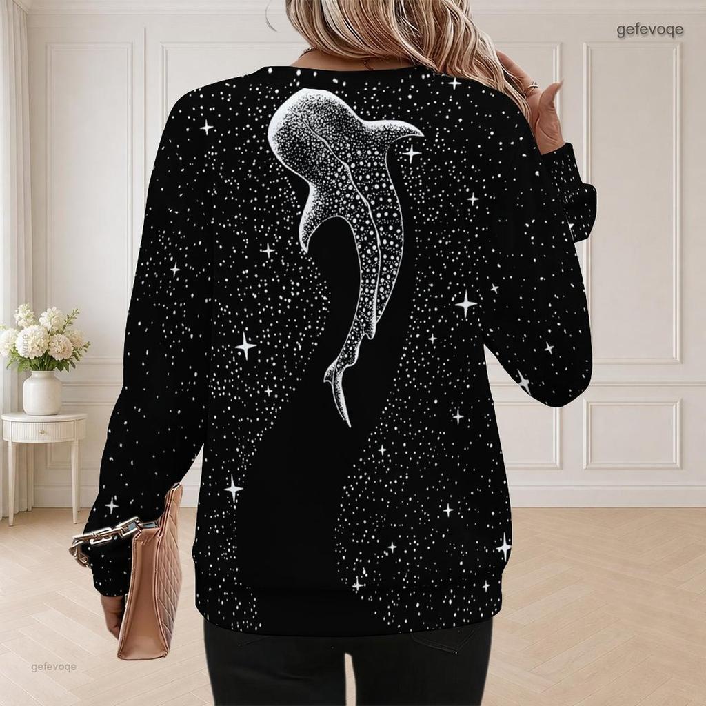 Women Plus Size Polka Dot Printed Round Neck Long Sleeve Ribbed Cuffs White Pullover Sweatshirt