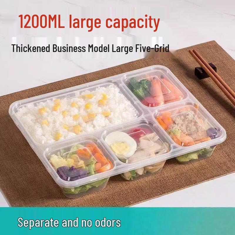 Disposable 5-Compartment Meal Prep Containers