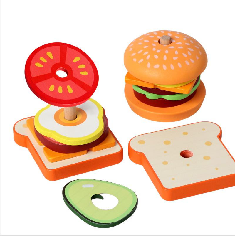 Toys Educational Toys Toys Toys Wooden Burger Sandwich Stacking Montessori for Toddlers Pretend Play Food Preschool Fine Motor