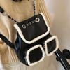 College style retro backpack bag women's 2025 new large-capacity lamb wool splicing travel backpack student schoolbag