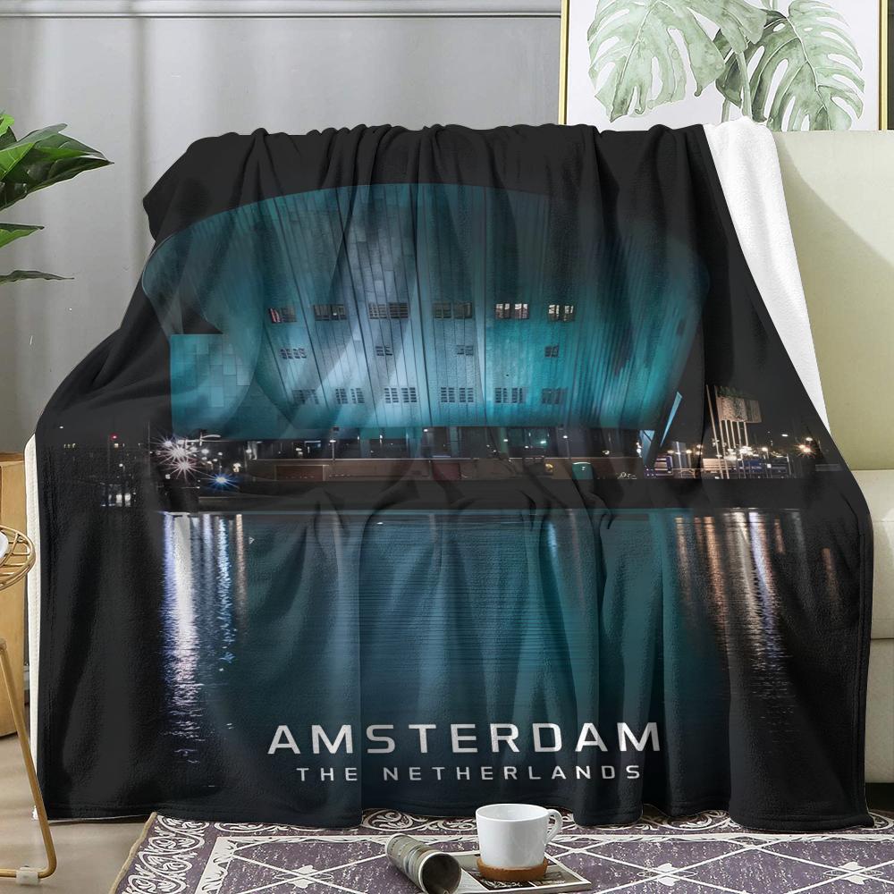 Europe Amsterdam Pari Cities Throw Soft Flannel Throw Summer AC Blanket Lightweight Cool Nap Blanket for Sofa Bed Couch Travel 75x90cm