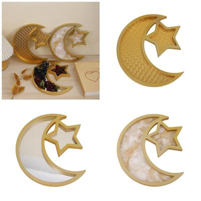 Elegantes Serviertablett mit Mond und Stern Islamisches Festival Snacks Obst Präsentationsplatte Traditionelle Eid Tischdekoration