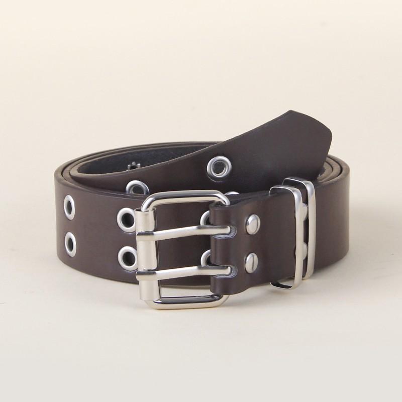Punk Style Women Men Black Faux Leather Belt With Metal Chain Decor Double Row Buckle Casual Jeans Accessory