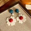 80s Hong Kong Style Red & Blue Clip-On Earrings for Non-Pierced Ears – High-End French Luxury Stud Hoops
