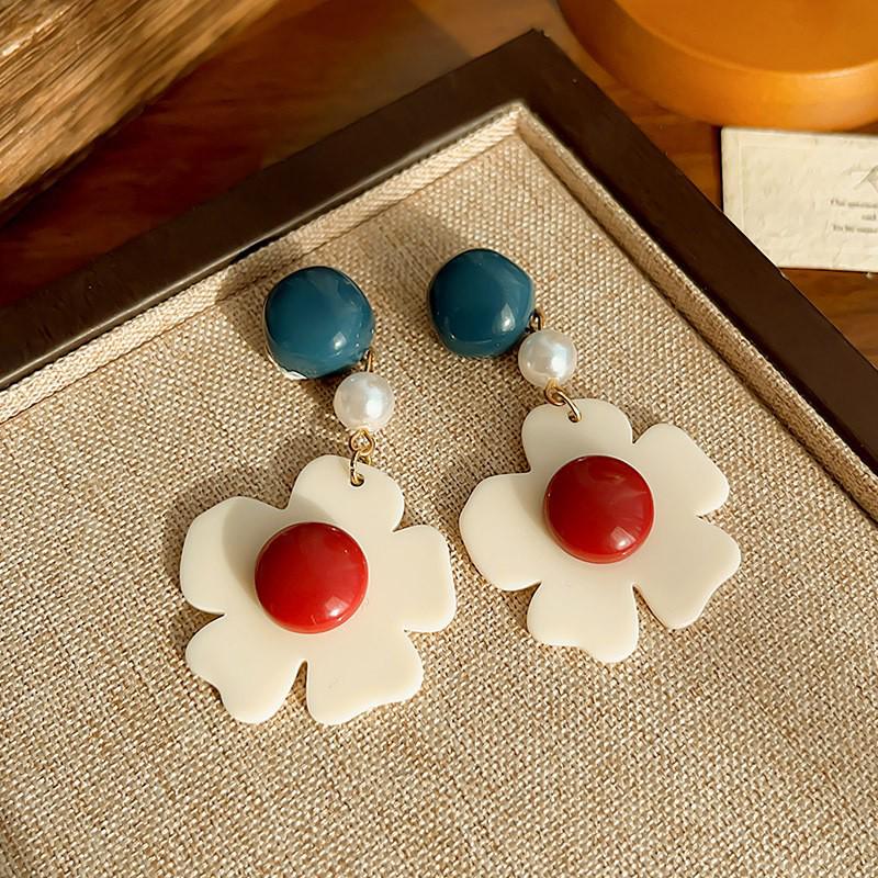 80s Hong Kong Style Red & Blue Clip-On Earrings for Non-Pierced Ears – High-End French Luxury Stud Hoops