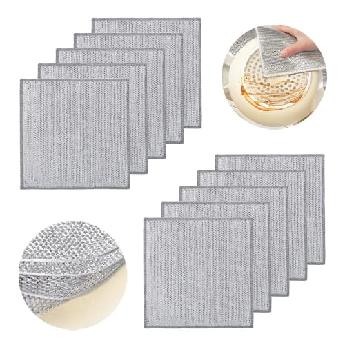 Reversible Bamboo Charcoal Kitchen Cloth, Wire Cloth for Scraping Oil, Mesh Dishwashing Cloth, Non-Scratch Wire Rug for Dishwashing, Dish Towel, Oil S