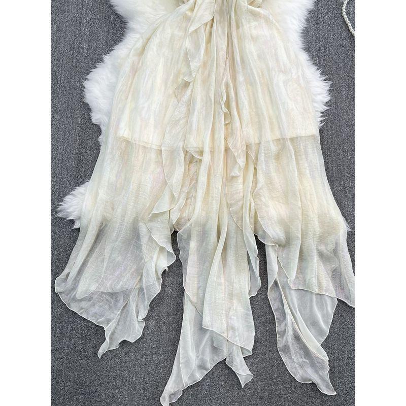 Chic Open Back A- line Fairy Dress Seaside Vacation Halterneck