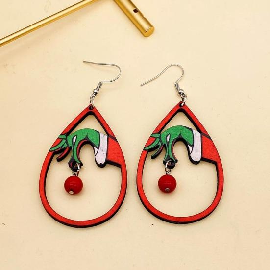 

1 пара серег в форме капли воды, стильные деревянные серьги ручной работы, Рождественский подарок, лоскутные праздничные украшения, серьги