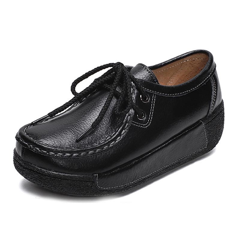 Women Genuine Leather Platform Shoes Winter Plush Walking Shoes 5cm High Wedges Heels Shoes Elegant Warm Mother Shoes