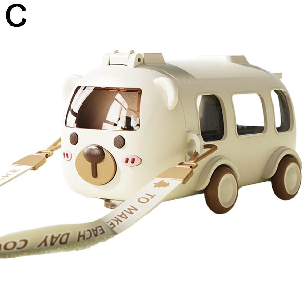 Kids' Bus Water Bottle 16oz Car Water Cup With Straw And Strap, Leak-Proof,Detachable Bus Water Jug Toy For School Sports Travel