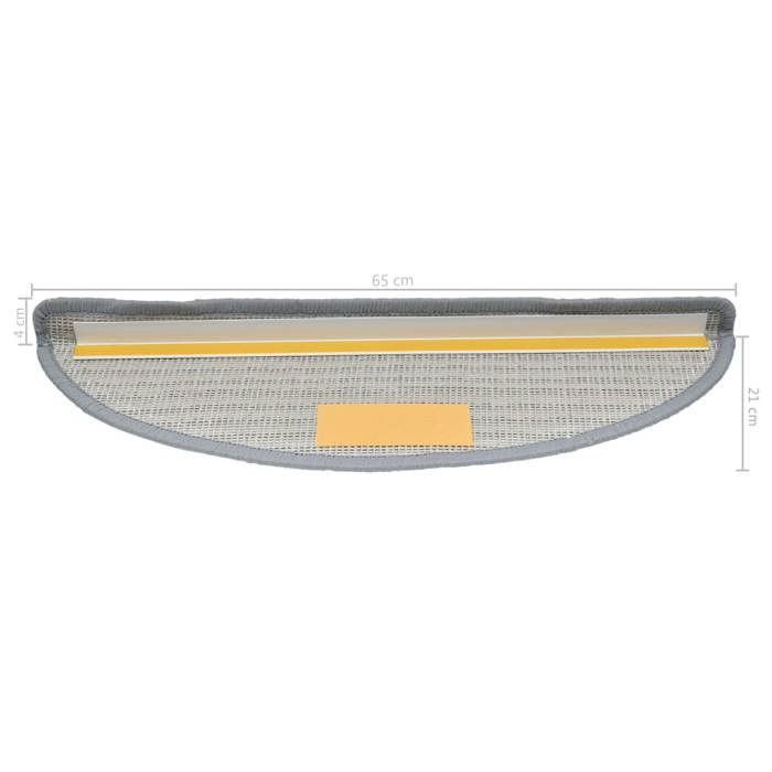 VidaXL Tapis d'escalier 15 pièces 65 x 21 x 4 cm Gris Demi-rond Grand 133900