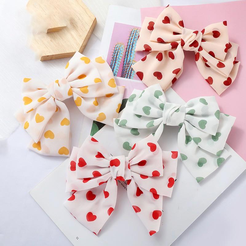 Handmade Triple Layer Heart Bow Hair Clip Women Sweet Forest Style Large Tulle Clamp