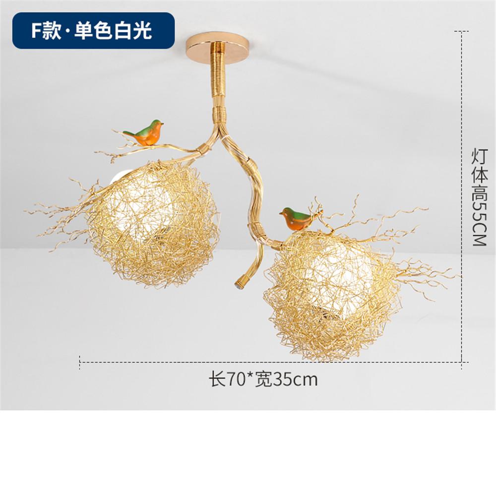 Nordic Cottagecore Gold Bird'S Nest Led Chandeliers For Living Room Bar Dining Table Loft Decoration Hanging Lighting Fixtures
