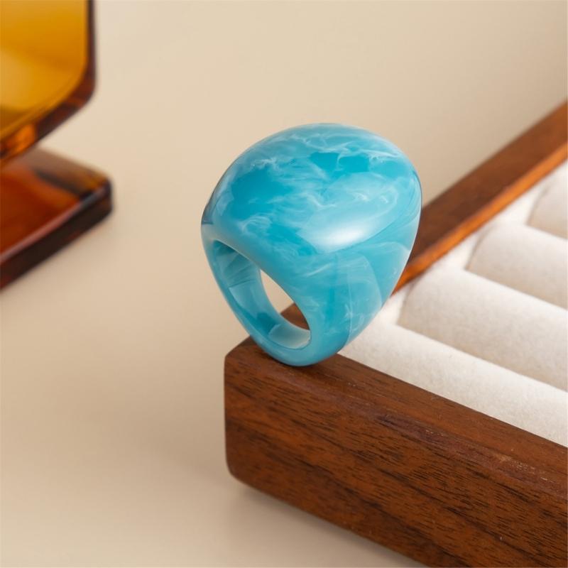 Delicate Textured Wide Band Rings Comfort Fit Stylish Finger Stacking Rings Resin Texture Layering Accessory for Daily