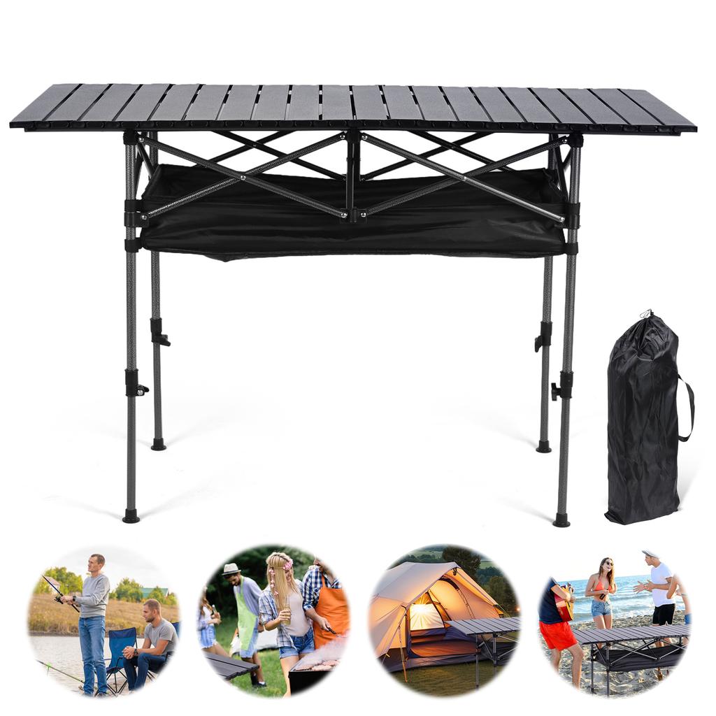 Outdoor Folding Table Lightweight Camping Lifting Table Adjustable Roll-Up Rectangular Table for Picnic Camping Trip Beach BBQ