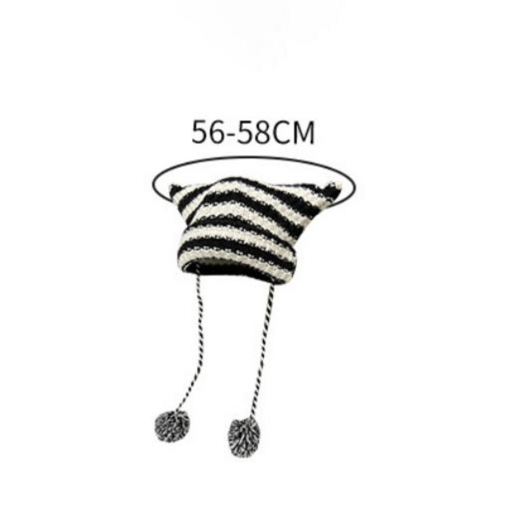 Cute Knitting Striped Devil Ear Casual Cap Japanese Beanie Hat Bonnet Hats Knitted Wool Caps