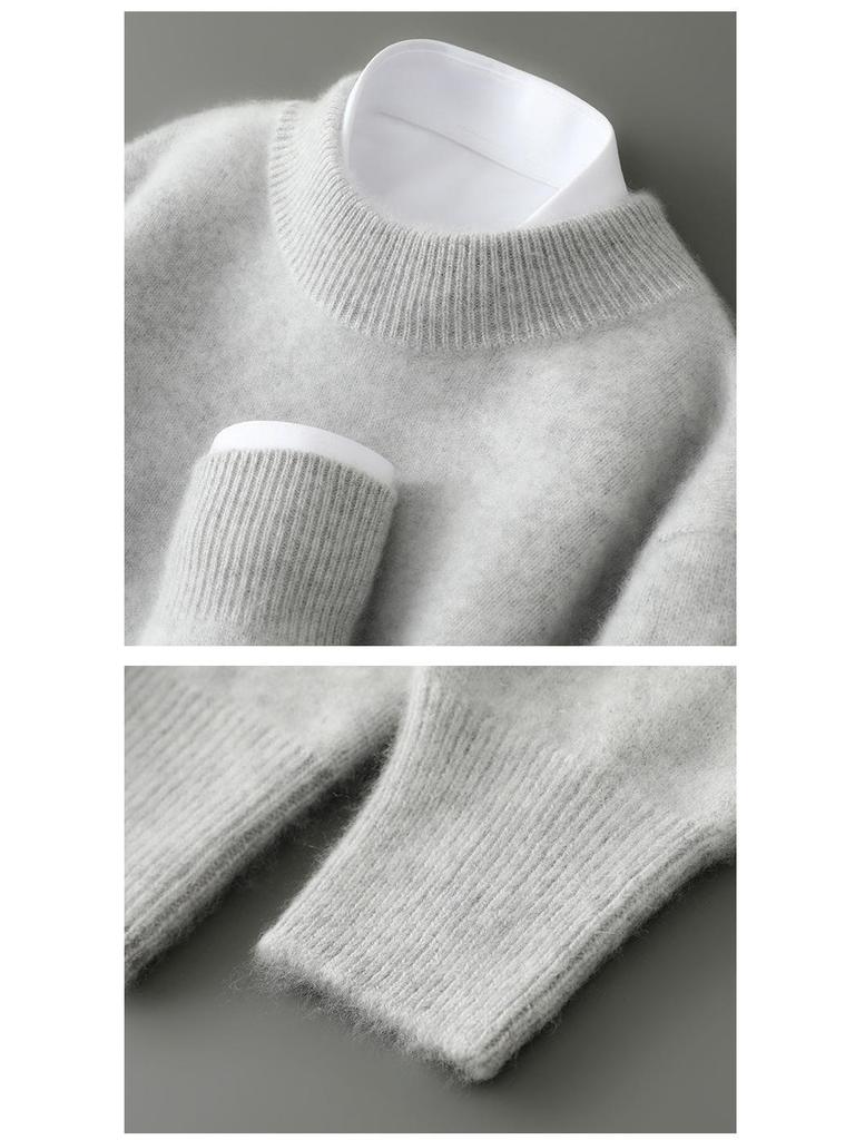 Men's 100% Pure Wool Half-High Collar Thick Cashmere Sweater - Autumn/Winter Loose Knit Pullover.