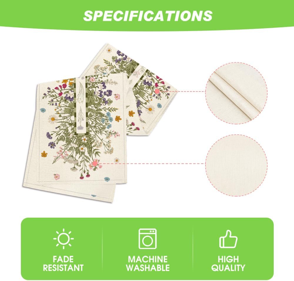 Spring Wildflowers Daisy Flower Linen Table Runner Holiday Party Decor Reusable Kitchen Dining Table Runner Wedding Decorations