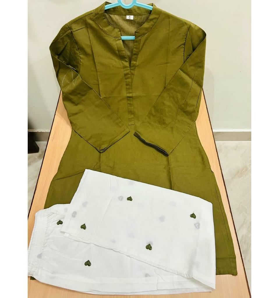Women's Cotton Kurta Pant Set Elegant Stylish Mandarin Collar 3/4 Sleeves Cord Set