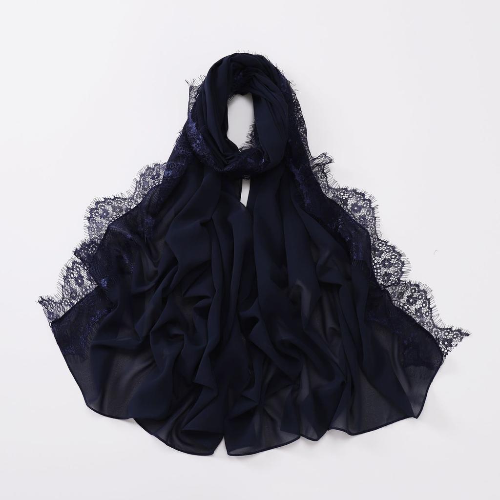Luxury Lace Chiffon Hijabs Woman Muslim Scarf Shawls Solid Ladies Party Shawl Wraps Islamic Turban Female Headscarf Ramadan