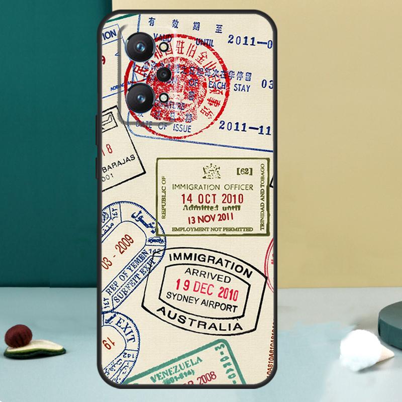 

Retro Post Card Passport Stamps For Realme GT 7 Pro GT 5 6 6T C67 C61 C55 C53 C51 C21Y C25S C75 10 11 12 13 14 Pro Plus Case Realme 10 Pro Plus