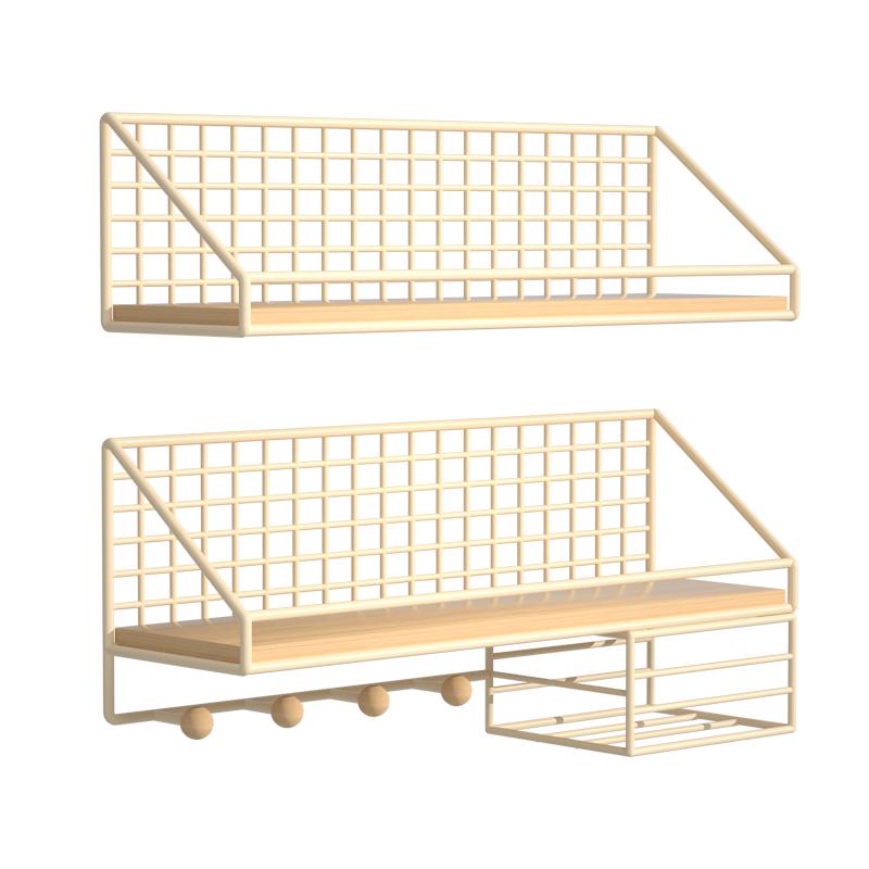 Punch-Free Wall Shelf: Cosmetic Storage with Key Hanger Hooks for Bedroom/Bathroom.