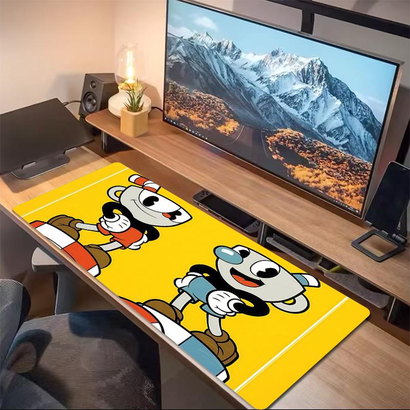 Cuphead & Mugman Druck Kissen Rutschfest Laptop Tablet Großes Mauspads XXL Matte Mini-PC Spielmatte Mit Verriegelter Kante