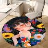 1pc Anime Design Round Carpet Floral Print Chair Mat for Office, Home Decor, Living Room, Bedroom