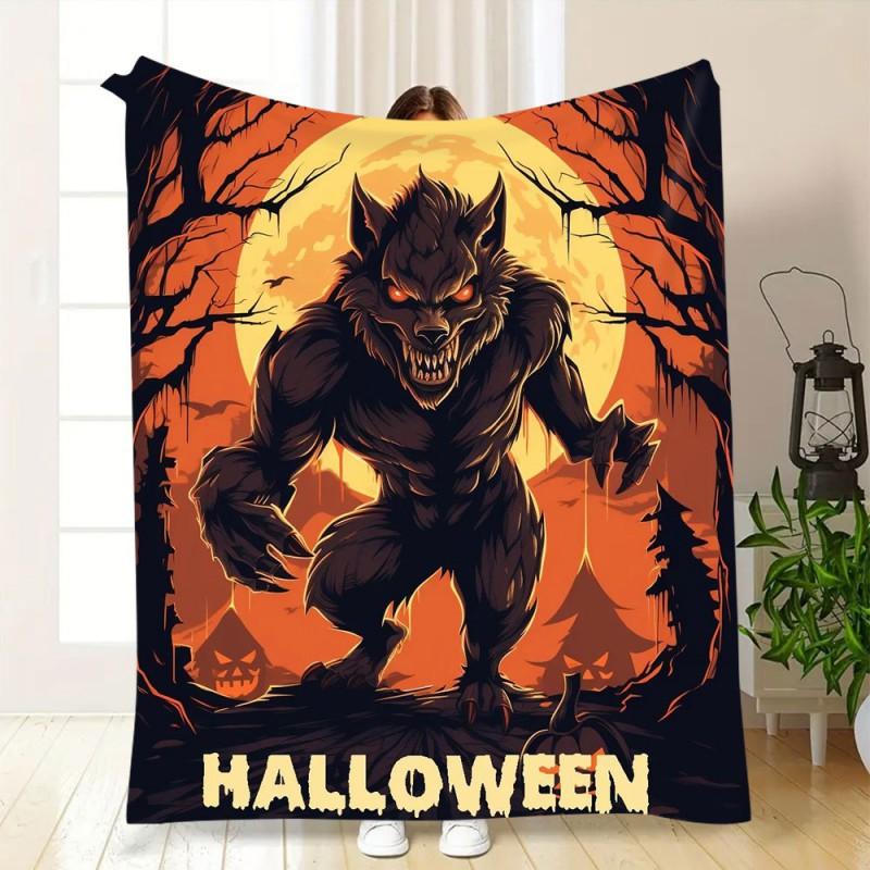 Soft Fleece Blanket With Halloween Digital Print Bed Sofa Nap Use Customizable Cartoon Geometric