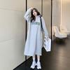 Korean Style Casual Trendy Girls' Winter Plus Velvet Hooded Dress with Slit