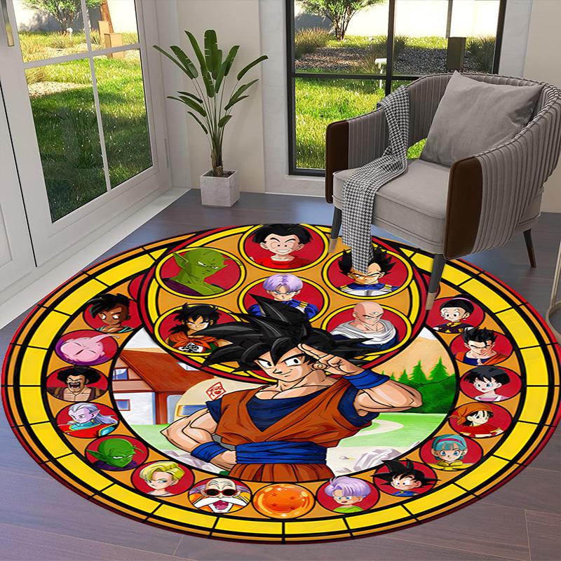 1pc Dragon Ball Characters Stained Glass Round carpet, Made of Polyester,Perfect for Decorating Office Chairs, Living Rooms,Vibrant Decorative Rug