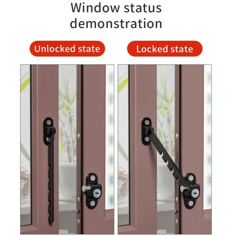 5 Levels Adjustable Inner Window Limiter,With Key,Children Safety Locks,Windows Sash Lock,Latch Position Stopper,Windproof Fixer