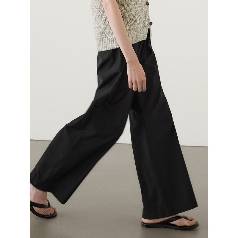 

MD Women clothes Sports Style Commuter Versatile Black Casual Pants Drawstring Wide Leg Trousers 05006706800 Black S