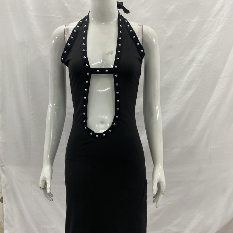 European and American Sexy Hot Girl Style Hanging Neck Summer Irregular Rivet Mid Skirt