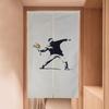 Stylish Banksy Noren Room Nordic Long Easy To Door Curtain for Living or Entrance Color Curtain, Divider, Blackout, Design, Curtain, Use, Privacy,