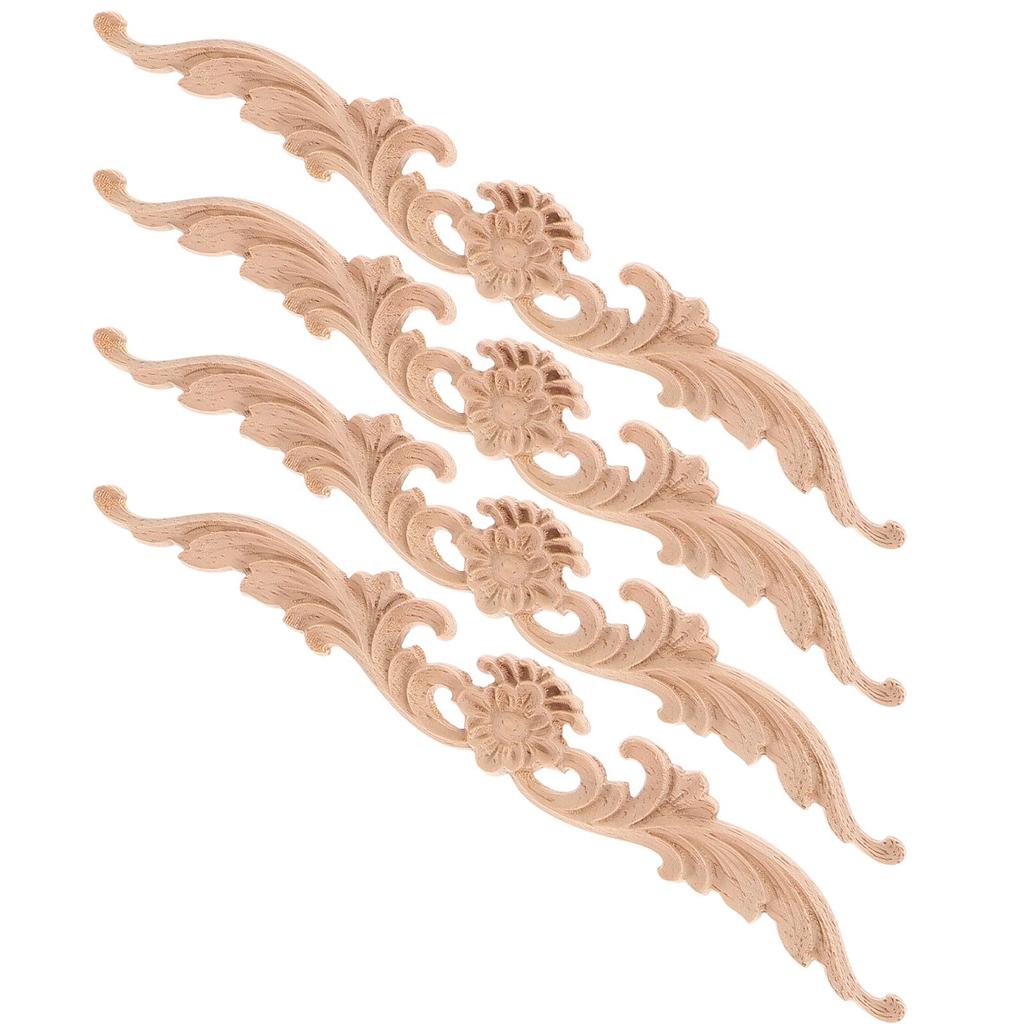 4 Pcs Wood Carving Appliques Unpainted Decorative Furniture Embellishments Cabinet Onlays Home DIY Wooden Pieces Safe Wall Door