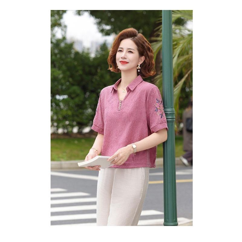 Women's Orange Textured Embroidered Short Sleeve Polo Shirt