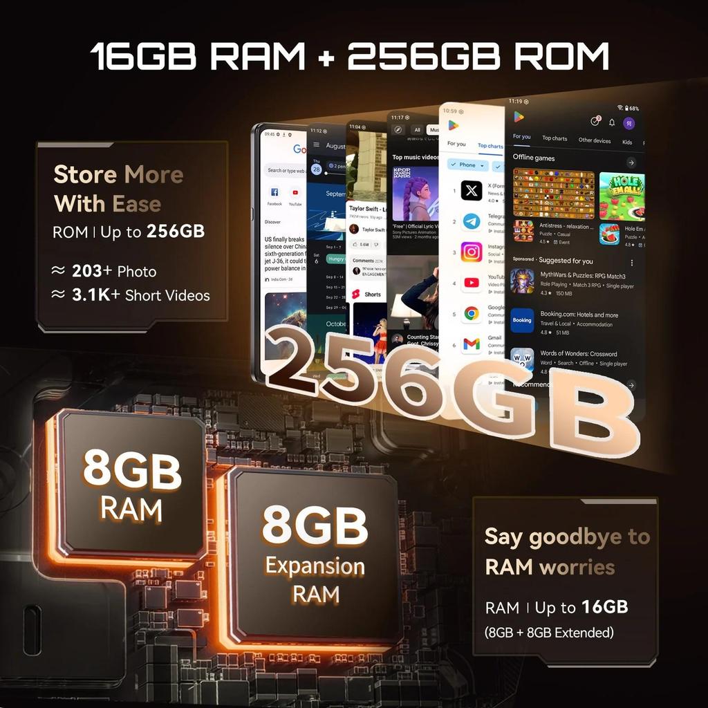 Cubot X100, 5G Smartphone, Android 15, MTK Dimensity 7025, 6nm, 2.5GHz, 6.88-Zoll Bildschirm, 8GB RAM 256GB ROM, 64MP Kamera, 5100mAh Akku