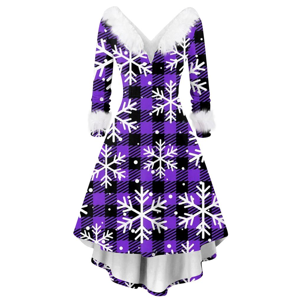Women's Fashion Casual V-Neck Christmas Print Long Sleeve Dress