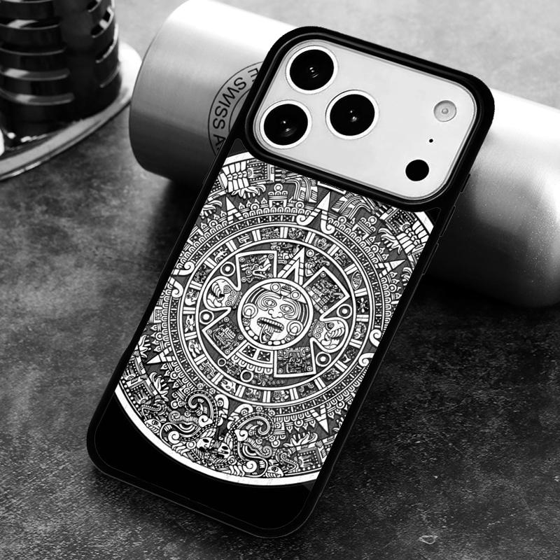 Mayan Calendar Wood Pattern print Phone Case for iPhone 17 16 15 Pro Max Air 14 13 12 11 Plus Shockproof Capa Cover