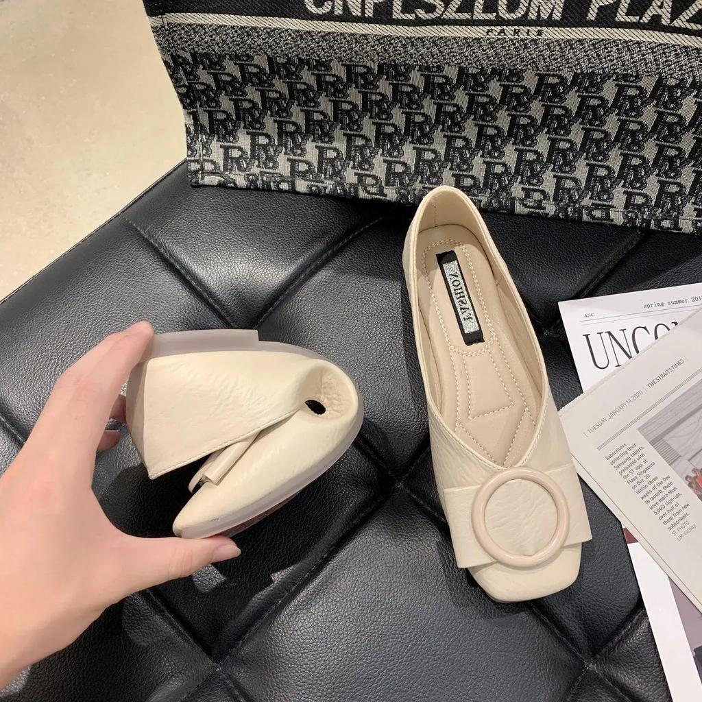 Fashion Round Toe Flat Shoes For Women Luxury Leather Casual Off-white Moccasins Flats Woman Footwear Stylish With Comfortable L Trend