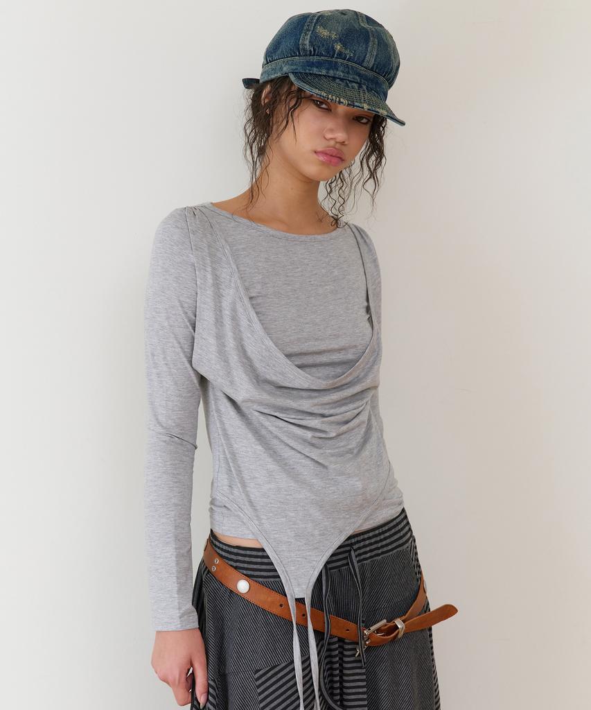 THEVINYLHOUSE Draped Layered Ls Tee(W) Gray