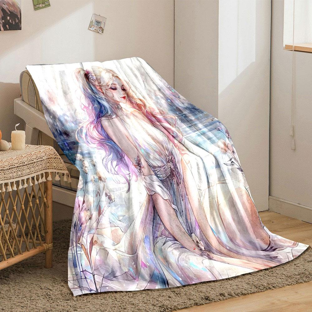 Ethereal Fantasy Girl by Water print blanket soft and cozy perfect for the living room bed sofa or a nap,gift