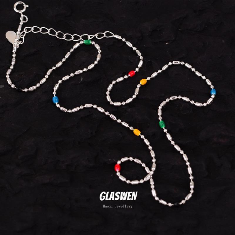Meier Classy rainbow oil drop enamel bean necklace girlsins style niche design exquisite collarbone chain