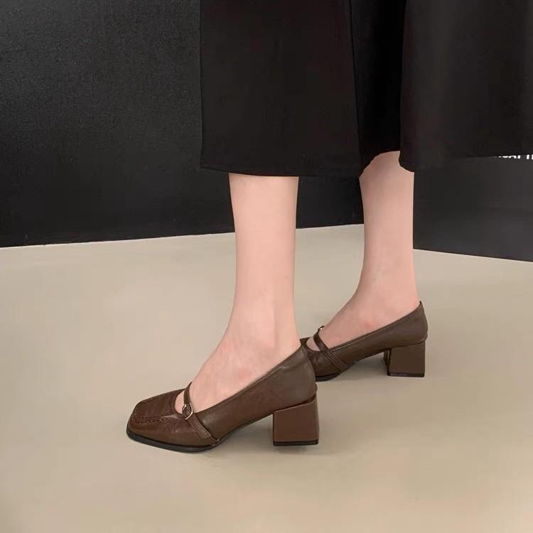 Retro Thick Heel Shoes Single Shoes Women's Shoes New Spring and Autumn Black Mary Jane Small Leather Shoes