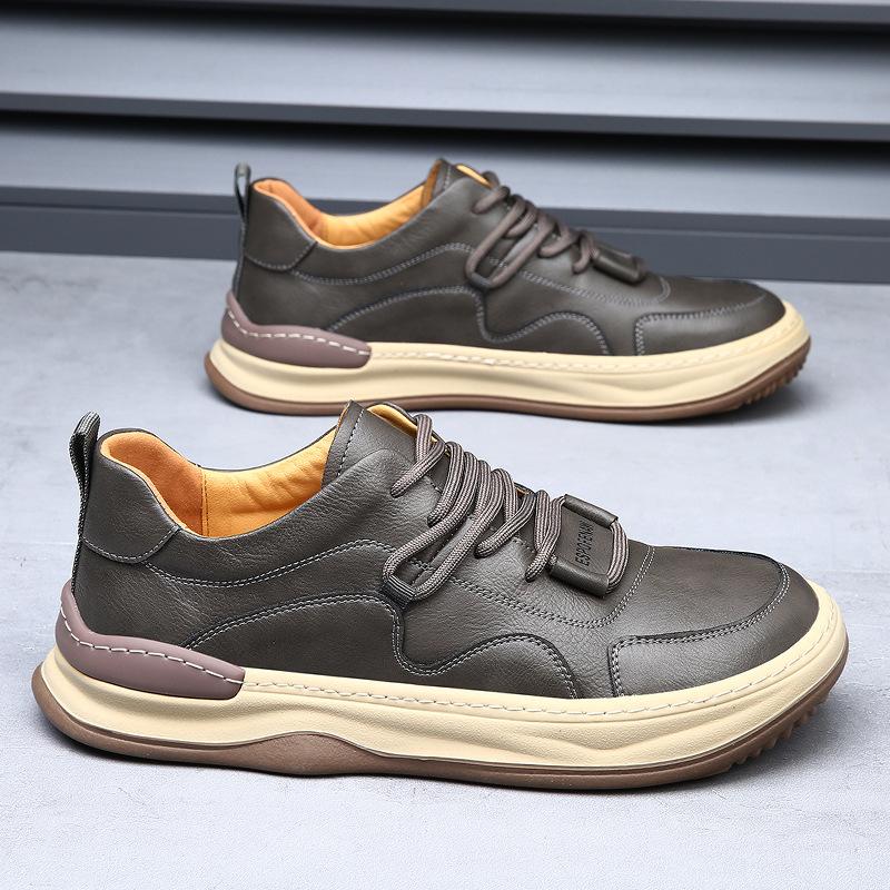 New Spring and Summer Men's Shoes Breathable Little White Shoes Leather Sports Trend Hollow Casual Board Shoes